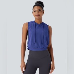 NWT Halara Sleeveless Cropped Hoodie Women’s Sz Large Activewear, Blue